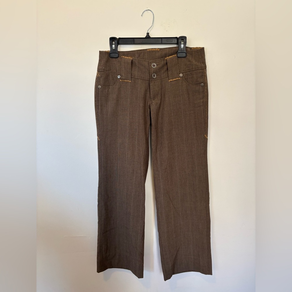 Babakul Brown Pinstripe Stretch Pants Size 4 Boho Designer Trousers